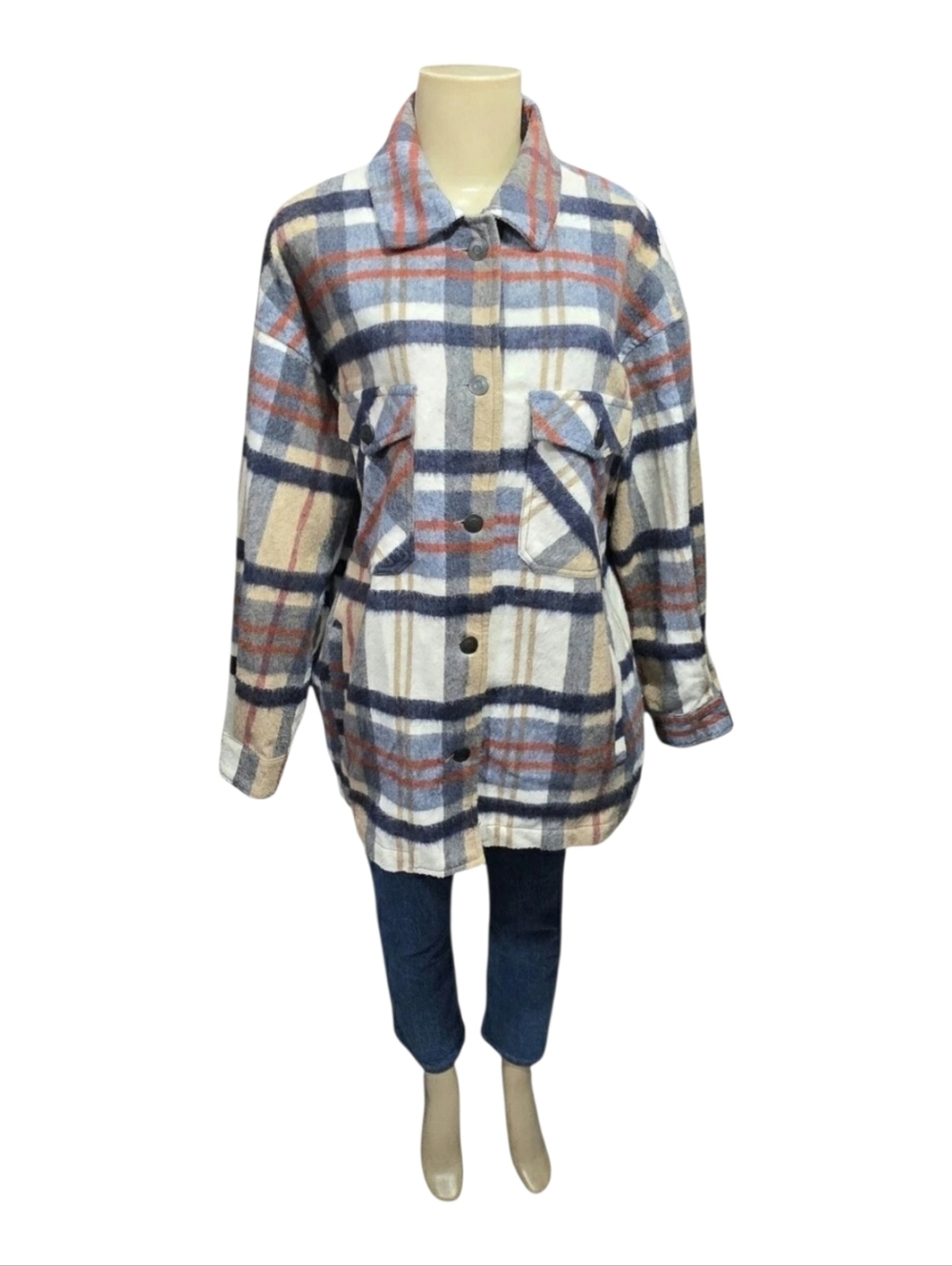 ZARA Wool Blend Oversized Plaid Flannel Shacket Jacket Large
